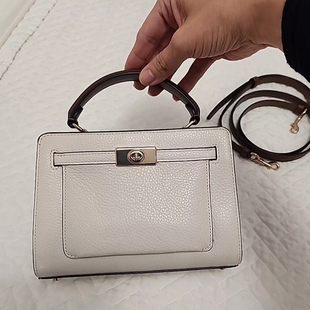 SOLD Coach Mini Lane Top Handle in Colorblock Chalk/Penny Pebble Leather
